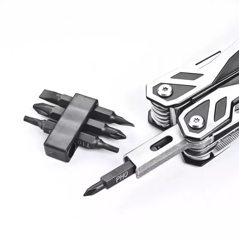 Multitool AZYMUT Trohon H-P2010121 — pilna izmēra 12 rīku nerūsējošā tērauda knaibles, 8 uzgaļi, salocīts 10,5 cm, 381 g