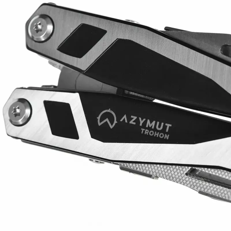 Multitool AZYMUT Trohon H-P2010121 — pilna izmēra 12 rīku nerūsējošā tērauda knaibles, 8 uzgaļi, salocīts 10,5 cm, 381 g