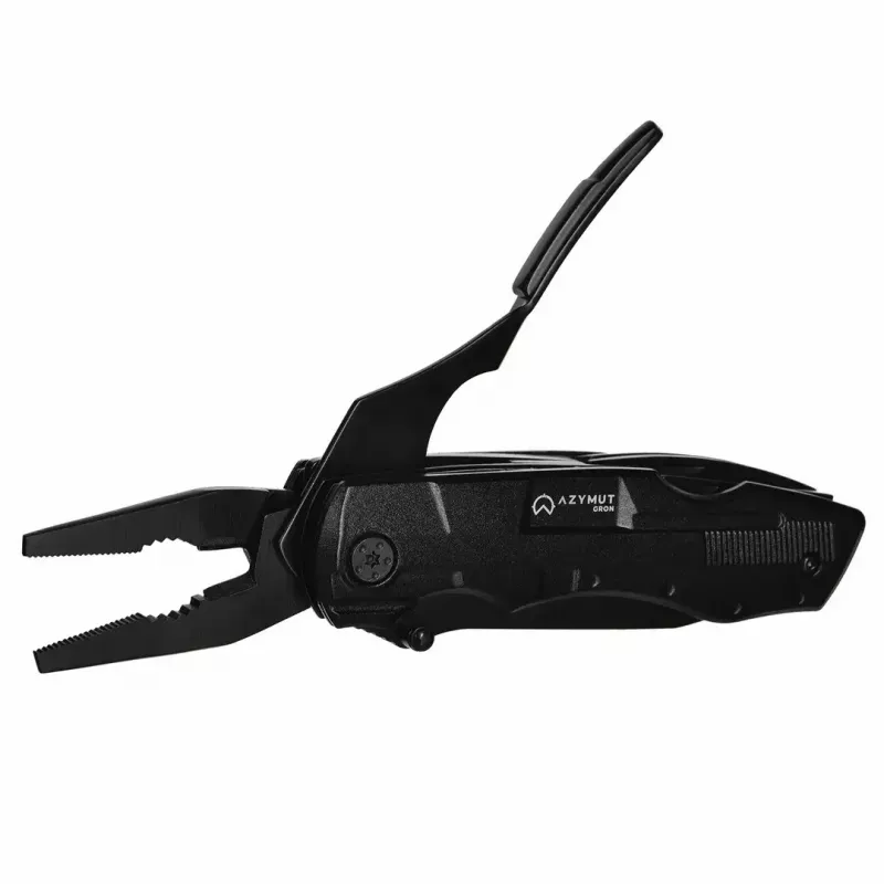 Multitool AZYMUT Gron — pilna izmēra daudzfunkciju rīks, 11 rīki, 9 uzgaļi, nerūsējošais tērauds, salocīts 11 cm, izvērsts 15,4 cm