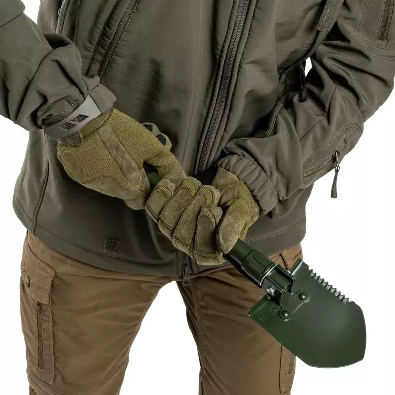 Salokāmā lāpsta Mil-Tec Mini II — kompakts tranšeju rīks, 405 mm garums, 100 mm lāpstas platums, 560 g, salokāma (15,5 x 10 x 6,5 cm)