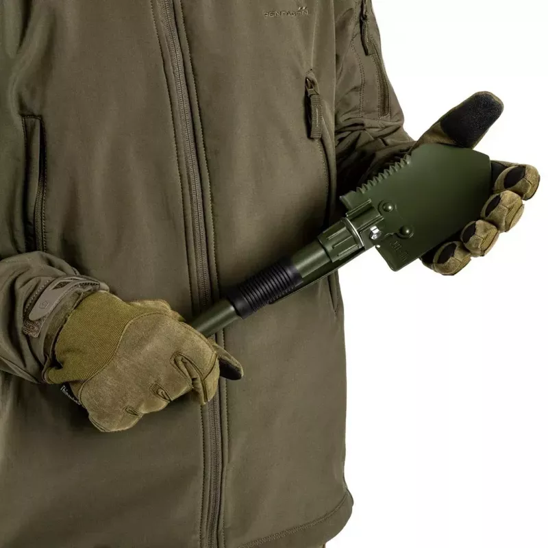 Salokāmā lāpsta Mil-Tec Mini II — kompakts tranšeju rīks, 405 mm garums, 100 mm lāpstas platums, 560 g, salokāma (15,5 x 10 x 6,5 cm)