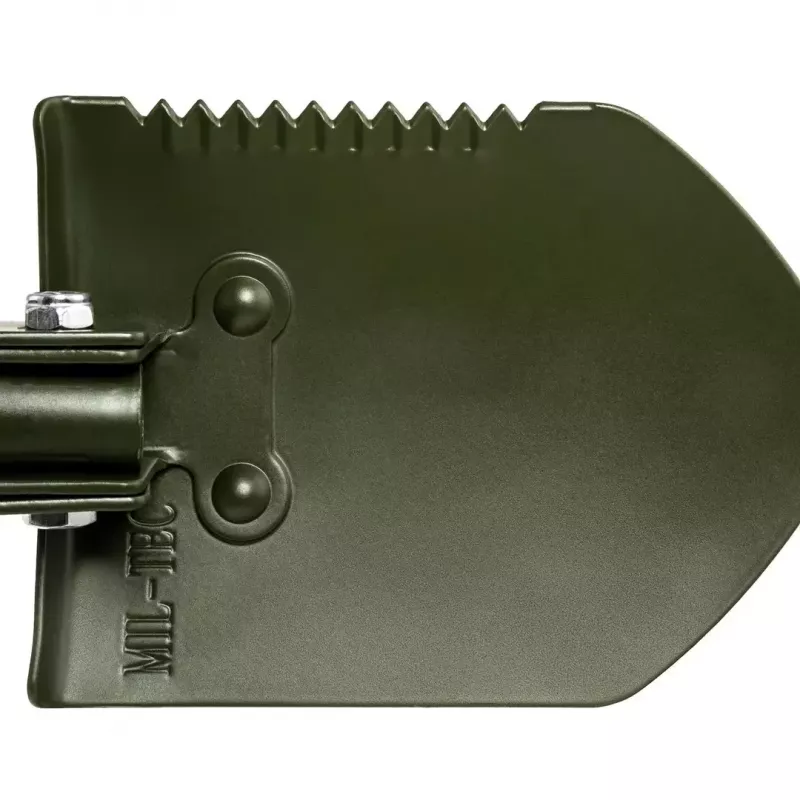 Salokāmā lāpsta Mil-Tec Mini II — kompakts tranšeju rīks, 405 mm garums, 100 mm lāpstas platums, 560 g, salokāma (15,5 x 10 x 6,5 cm)