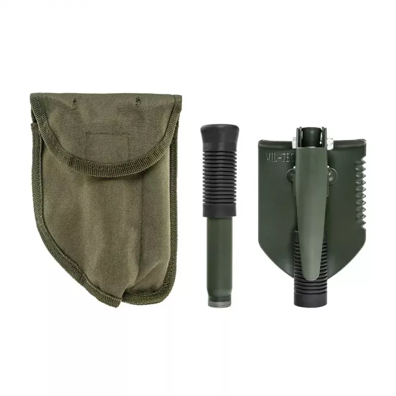 Salokāmā lāpsta Mil-Tec Mini II — kompakts tranšeju rīks, 405 mm garums, 100 mm lāpstas platums, 560 g, salokāma (15,5 x 10 x 6,5 cm)