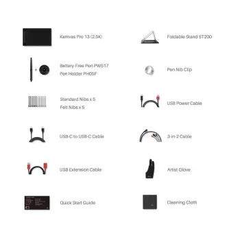 Grafikas planšete HUION Kamvas Pro 13 — 13,3 collu QLED IPS displejs 2560×1600, darba laukums 286,5×179 mm, 8192 spiediens, 5080 lpi