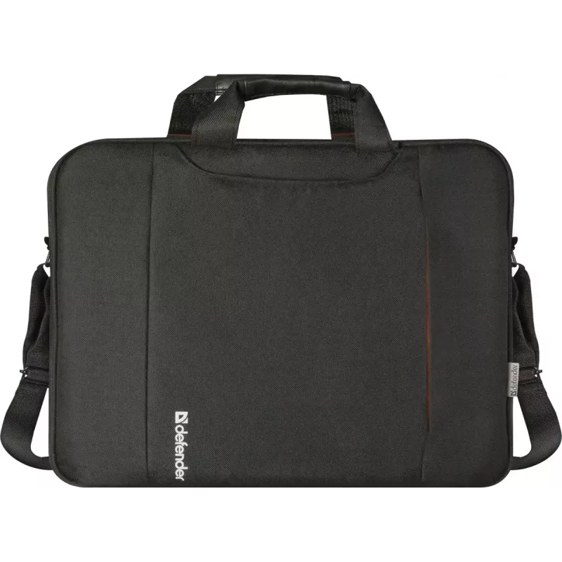Portatīvā datora soma DEFENDER 15,6 collas (39,6 cm) — poliesters, noņemama plecu siksna, rāvējslēdzējs, melna