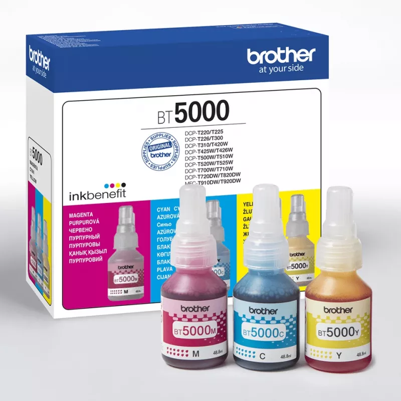 Tintes kasetņu komplekts Brother BT-5000C saderīgs, 3 krāsu komplekts (ciāna, fuksīna, dzeltena), 3 gab., 48.8 ml, 5000 lappuses