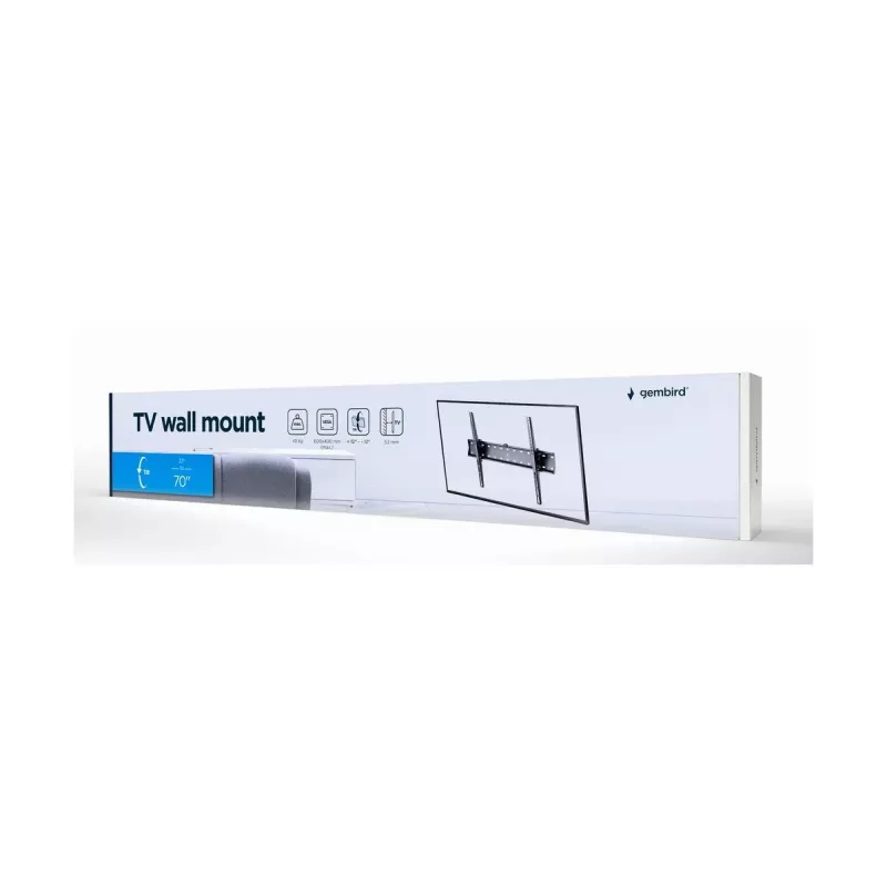 Gembird WM-70T-02 televizora sienas stiprinājums 37–70 collu, maks. 40 kg, VESA 200×200–600×400, slīpums ±12°, attālums līdz sienai 5,3 cm, tērauds, melns