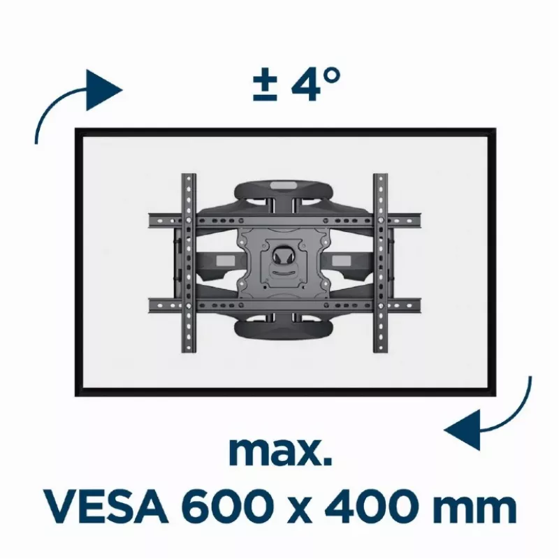 Sienas televizora stiprinājums Gembird WM-75ST-01 32–75 collu ekrāniem, VESA 600x400, 45,5 kg, regulējams attālums 4,9–49,1 cm, slīpums -5°–8°