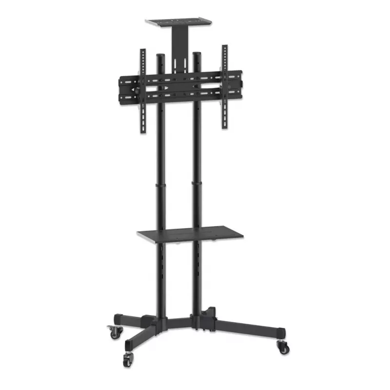 Grīdas TV un monitora stiprinājuma ratiņu statīvs MANHATTAN 461238, pārvietojams, melns, augstums 1803 mm, VESA 200x200–600x400, maks. 50 kg