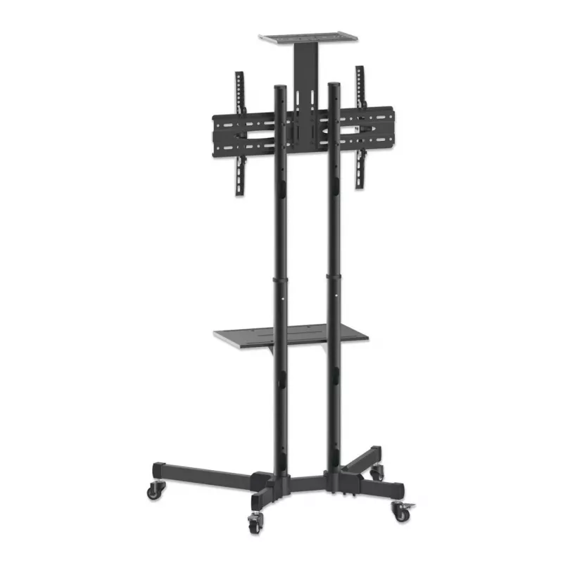 Grīdas TV un monitora stiprinājuma ratiņu statīvs MANHATTAN 461238, pārvietojams, melns, augstums 1803 mm, VESA 200x200–600x400, maks. 50 kg
