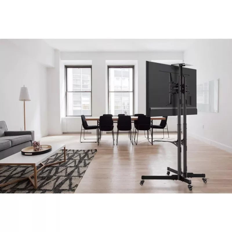 Grīdas TV un monitora stiprinājuma ratiņu statīvs MANHATTAN 461238, pārvietojams, melns, augstums 1803 mm, VESA 200x200–600x400, maks. 50 kg