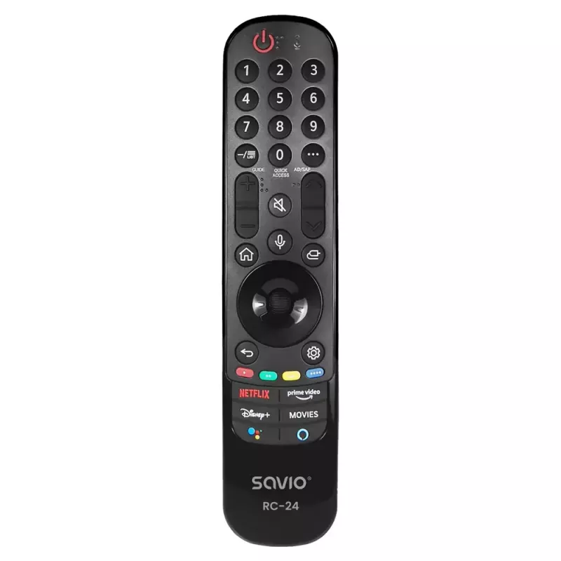 SAVIO RC-24 IR bezvadu universālā tālvadības pults televizoram, melna, spiedpogas, diapazons 10 m, atbalsta 1 ierīci