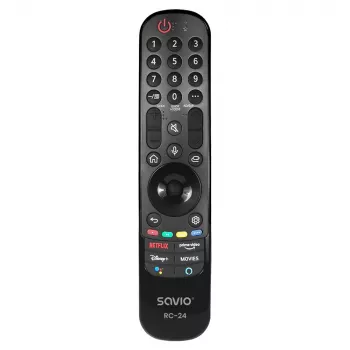 SAVIO RC-24 IR bezvadu universālā tālvadības pults televizoram, melna, spiedpogas, diapazons 10 m, atbalsta 1 ierīci