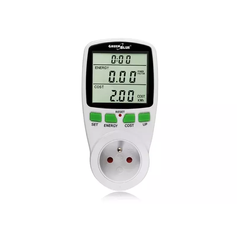 Vatmetrs GreenBlue GB202 jaudas mērītājs 0–9999 W, 3600 W max, 220–240 V, 16 A, LCD displejs