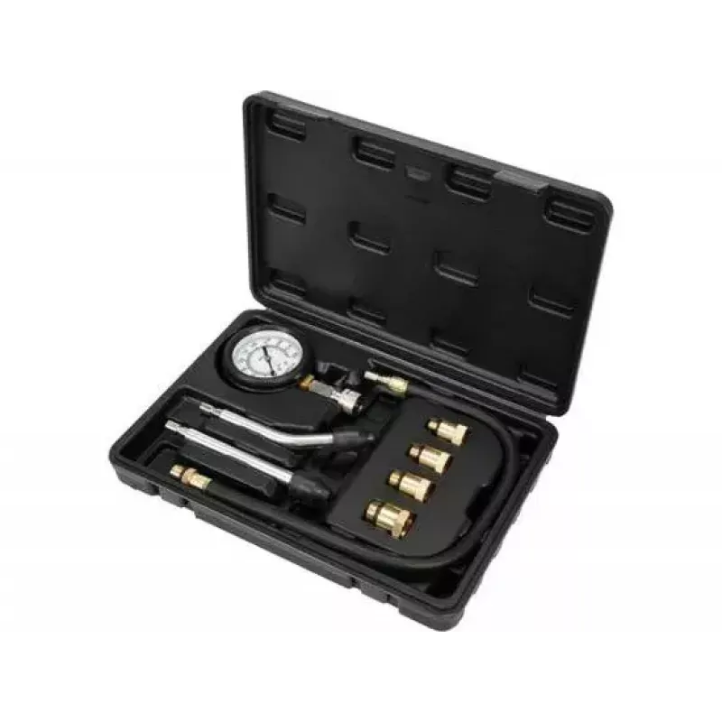 Analogais manometrs YATO YT-73022 0–20 bar, 75 mm ciparnīca, oglekļa tērauds, 0,5 m šļūtene, 4 misiņa adapteri, pārnēsāšanas futrālis