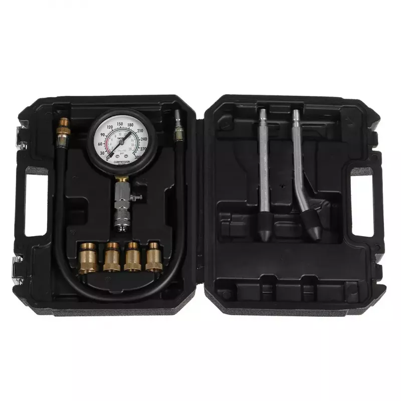Analogais manometrs YATO YT-73022 0–20 bar, 75 mm ciparnīca, oglekļa tērauds, 0,5 m šļūtene, 4 misiņa adapteri, pārnēsāšanas futrālis
