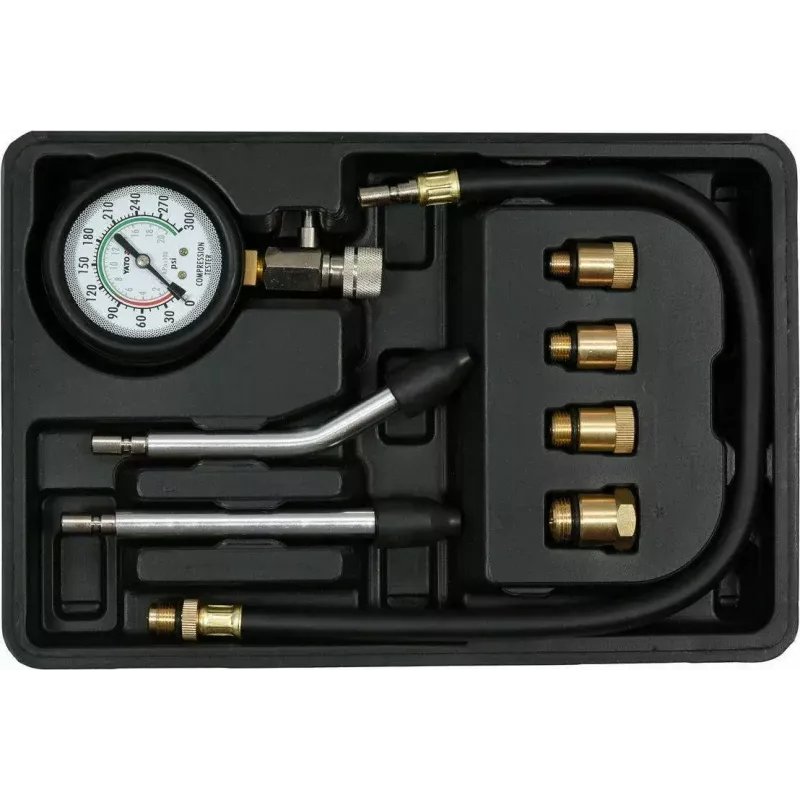 Analogais manometrs YATO YT-73022 0–20 bar, 75 mm ciparnīca, oglekļa tērauds, 0,5 m šļūtene, 4 misiņa adapteri, pārnēsāšanas futrālis