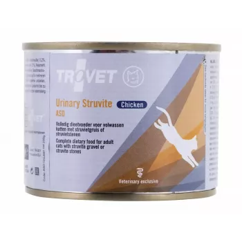 Mitrā kaķu barība TROVET ASD Urinary Struvite vistas gaļas 200 g — veterinārā diēta urīnceļu veselībai, 76% mitrums, 9,2% olbaltumvielas, 5,5% tauki
