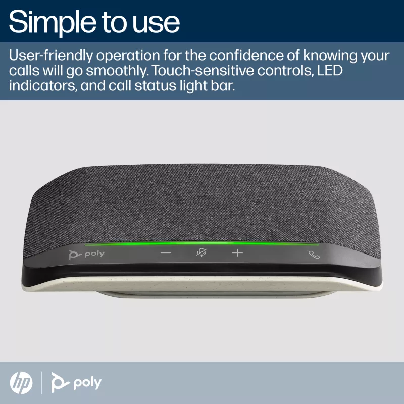 HP Poly Sync 10 skaļrunis + USB-A uz USB-C kabelis, PC, melna, 0,715 m, Windows 10, Windows 11, MacOS, 100–7800 Hz