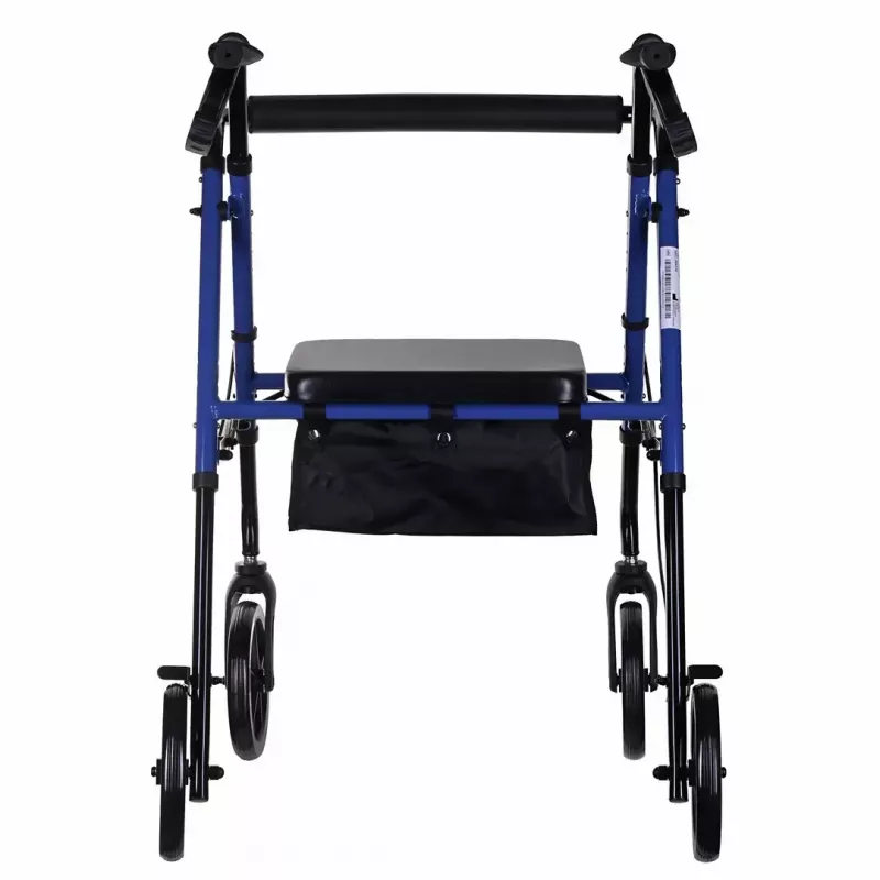 Rehabilitācijas staigulis ActionMed CH100AM — viegls alumīnija 4-riteņu, regulējams augstums 700–937 mm, sēdeklis 35×32 cm, maksimālā slodze 136 kg, salokāms
