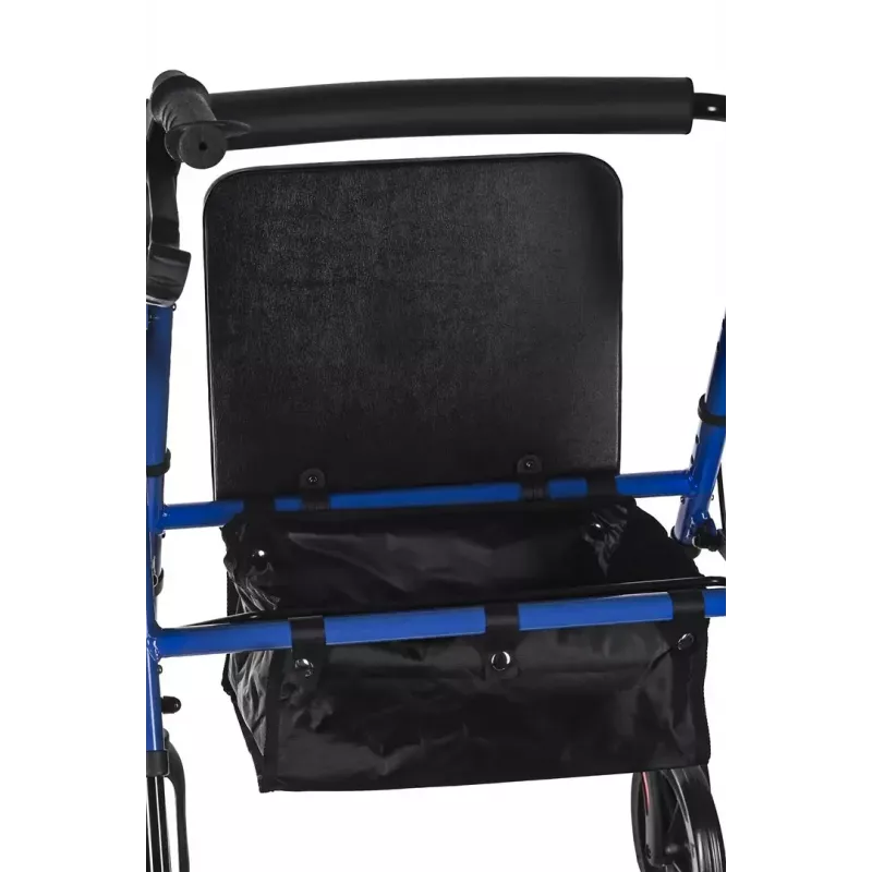 Rehabilitācijas staigulis ActionMed CH100AM — viegls alumīnija 4-riteņu, regulējams augstums 700–937 mm, sēdeklis 35×32 cm, maksimālā slodze 136 kg, salokāms