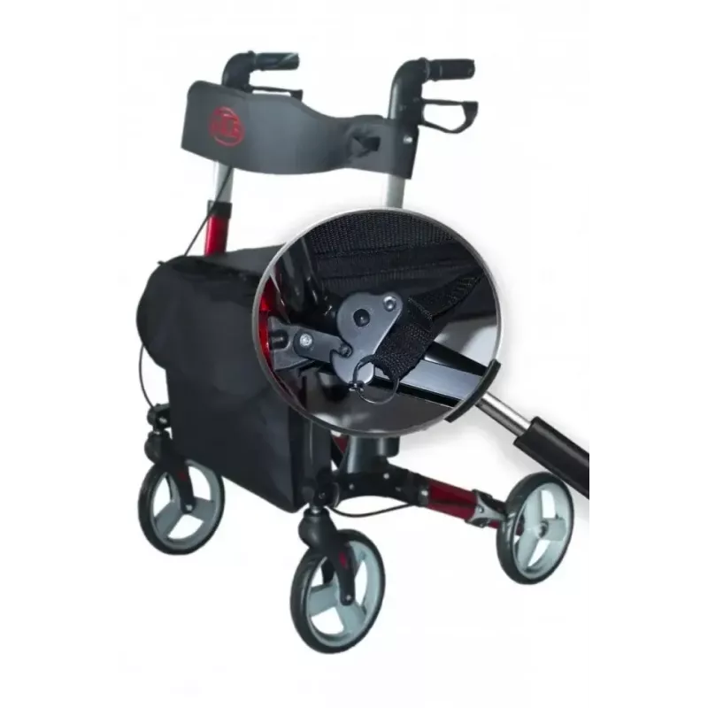 Četrriteņu alumīnija staigulis ANTAR AT51006, salokāms, regulējams augstums, 20 cm riteņi, maksimālā slodze 136 kg, sēdeklis 25×46 cm, svars 7,35 kg