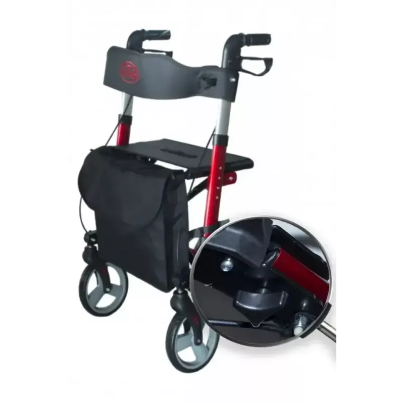Četrriteņu alumīnija staigulis ANTAR AT51006, salokāms, regulējams augstums, 20 cm riteņi, maksimālā slodze 136 kg, sēdeklis 25×46 cm, svars 7,35 kg