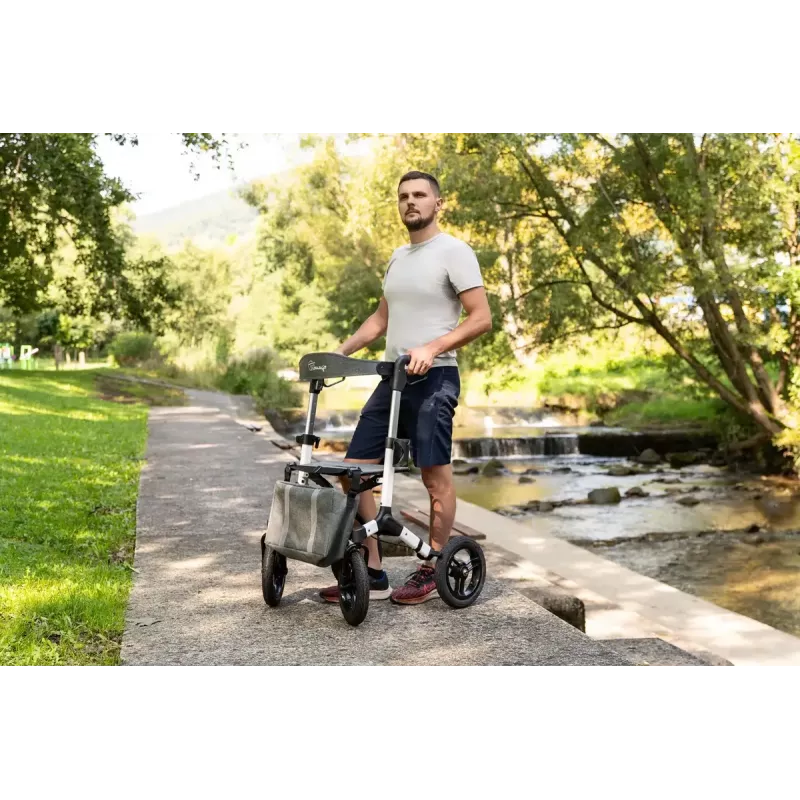 Bezceļu četrriteņu rollators TIMAGO RANGER, alumīnija, regulējams augstums 89,5–102,5 cm, slodze 136 kg, salokāms