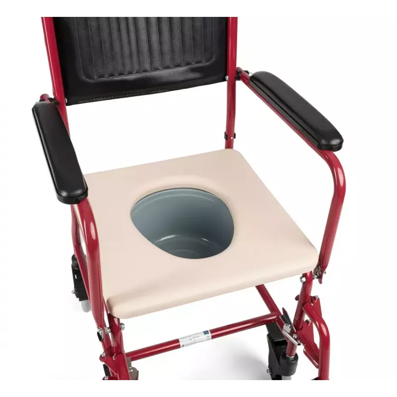 Tualetes ratiņkrēsls TIMAGO FS 692 salokāms, viegls, ar komodes sēdekli, tērauda rāmi, 4 riteņiem, kravnesība 100 kg