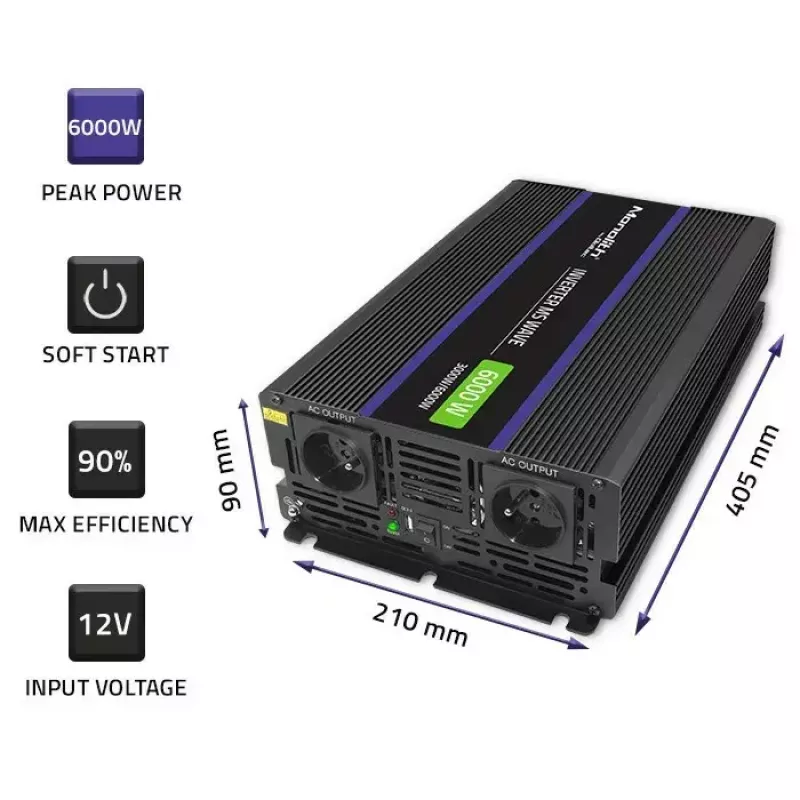 Strāvas pārveidotājs QOLTEC Monolith 6000 MS 12V uz 230V 6000W
