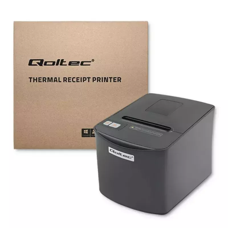 Termālais čeku printeris QOLTEC 50256 ar USB saskarni — kompakts POS printeris