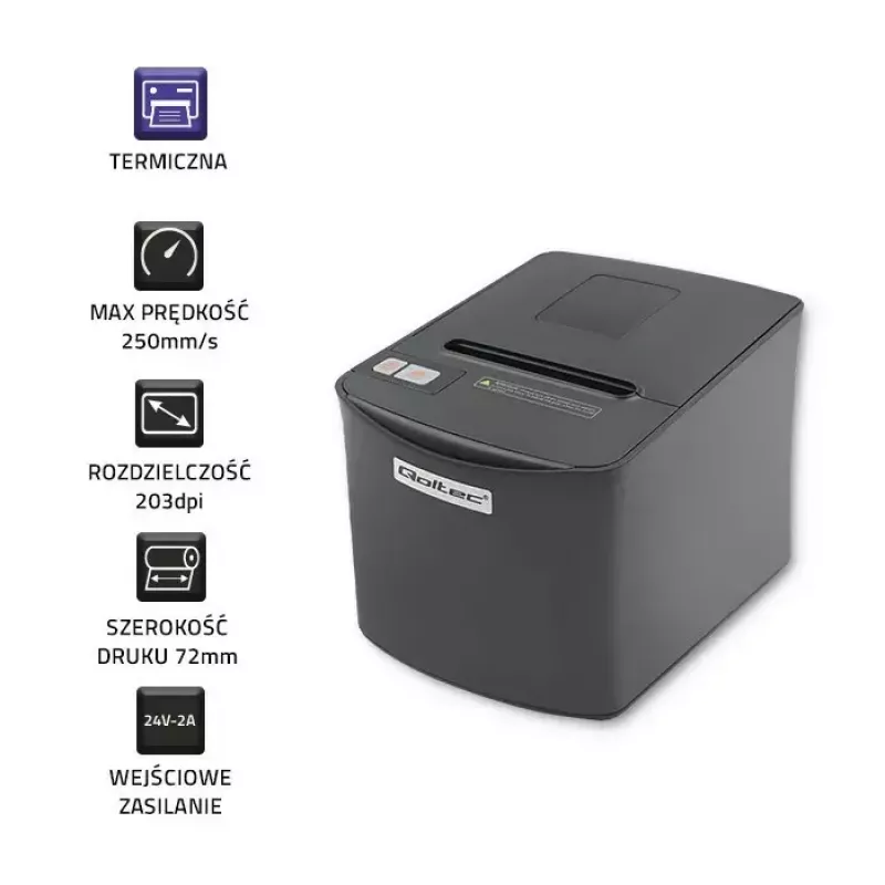 Termālais čeku printeris QOLTEC 50256 ar USB saskarni — kompakts POS printeris