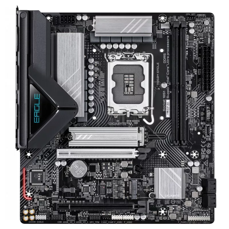 GIGABYTE B860M EAGLE mātesplate - Intel Core Ultra sērijas CPU, 6+1+2+1 fāžu VRM, līdz 9066MHz DDR5, 1xPCIe 5.0 + 1xPCIe 4.0 M.2, 2.5GbE LAN, USB 3.2 Gen 1