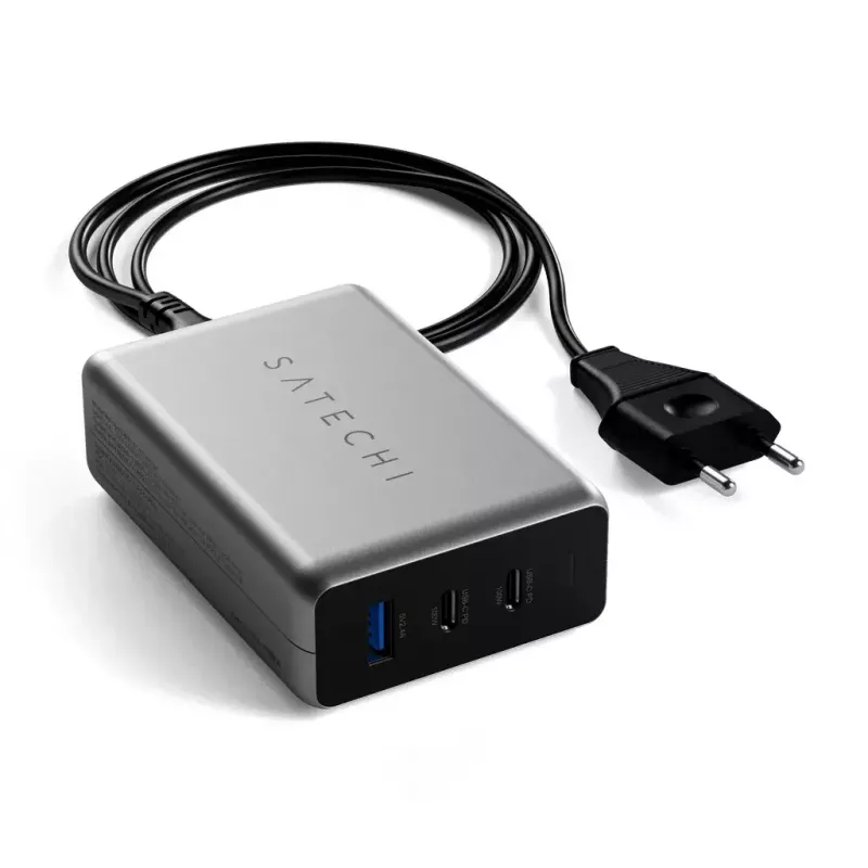 Mobilās ierīces lādētājs Satechi ST-TC100GM-EU, 100 W, 2× USB-C, maiņstrāvas ieeja 100–240 V, pelēks