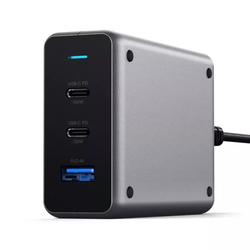 Mobilās ierīces lādētājs Satechi ST-TC100GM-EU, 100 W, 2× USB-C, maiņstrāvas ieeja 100–240 V, pelēks