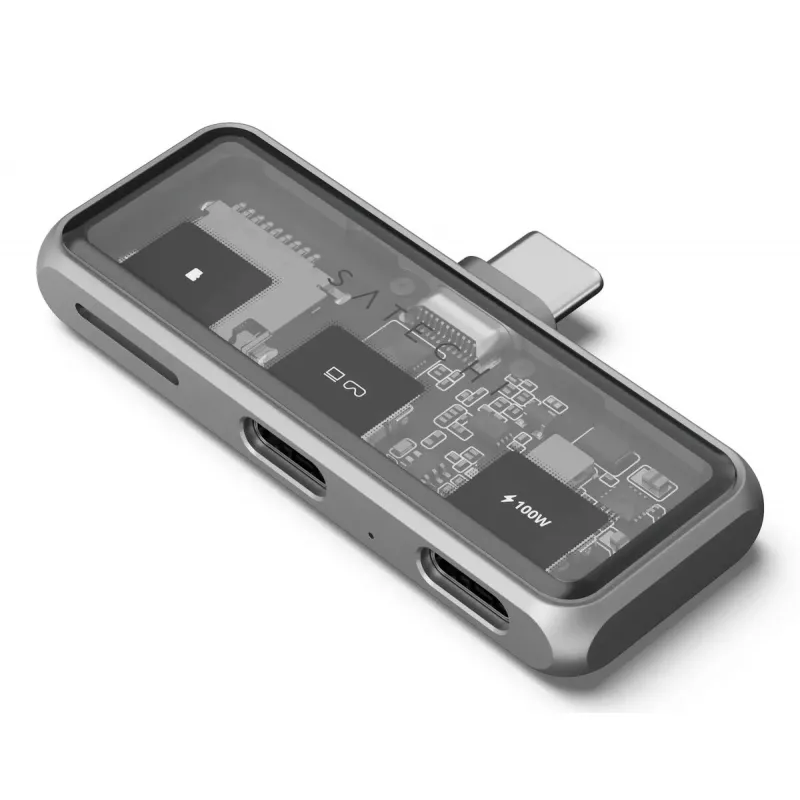 Klēpjdatora doks Satechi ST-HXRSDM — USB 3.2 Gen 2 Type-C dokstacija ar 100 W PD, MicroSD lasītājs, pelēks