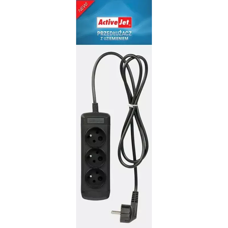 Strāvas sadalītājs ActiveJet 3GNU-1.5M-C — 3 kontaktligzdas, 1,5 m kabelis, 230 V, 10 A, melns