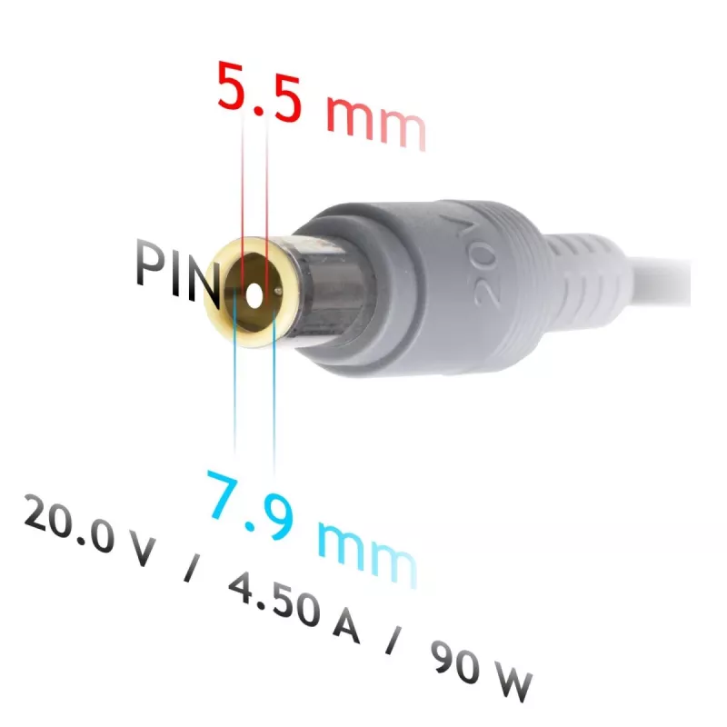 AKYGA piezīmjdatora strāvas adapteris - 20V/4.5A, 90W jauda un 7.9*5.5 mm + tapa spraudnis