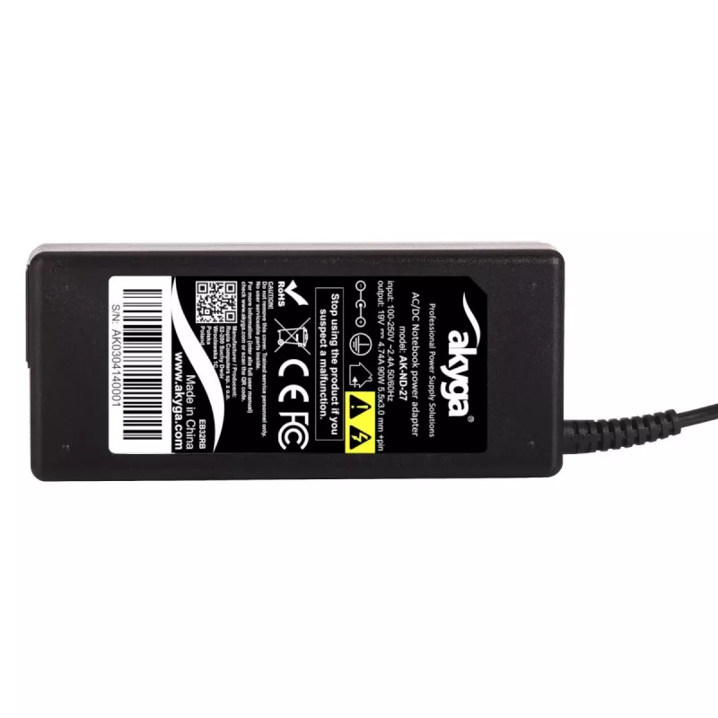 Strāvas adapteris Akyga AK-ND-27 90 W 19 V 4,74 A maiņstrāvas-līdzstrāvas iekštelpu klēpjdatora lādētājs, melns