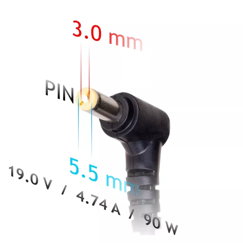 Strāvas adapteris Akyga AK-ND-27 90 W 19 V 4,74 A maiņstrāvas-līdzstrāvas iekštelpu klēpjdatora lādētājs, melns
