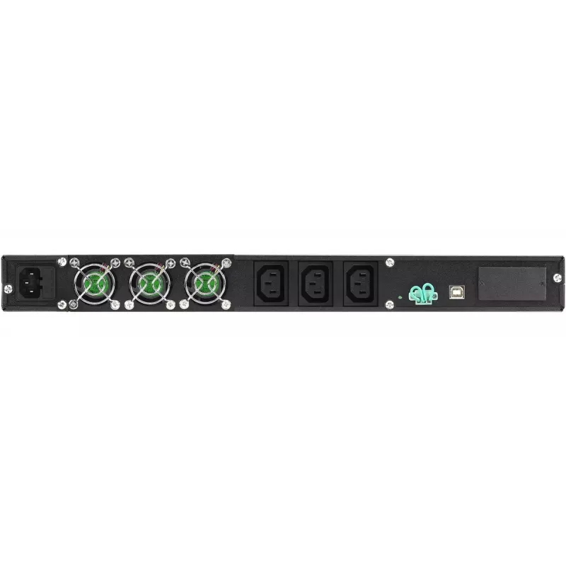 Rackmount UPS PowerWalker VFI 1000R/1U — tiešsaistes dubultkonversija, 1 kVA (800 W), 3× C13 izejas, 1U, 12,6 kg
