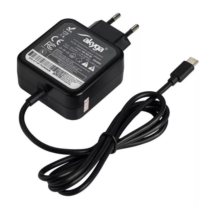 Universāls strāvas adapteris Akyga AK-ND-60, 45 W, ieeja 100–250 V, melns, 0,183 kg
