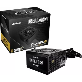 Barošanas bloks ASROCK CL-650G Challenger 650 W 20+4 kontaktu ATX 80 PLUS Gold, 120 mm ventilators, melns