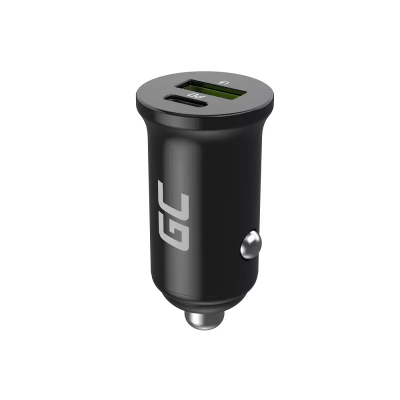 Automašīnas lādētājs zaļa Cell CADM-GC-38AC 38W, 1x USB-C (PD 3.0) + 1x USB-A, alumīnija korpuss, melns