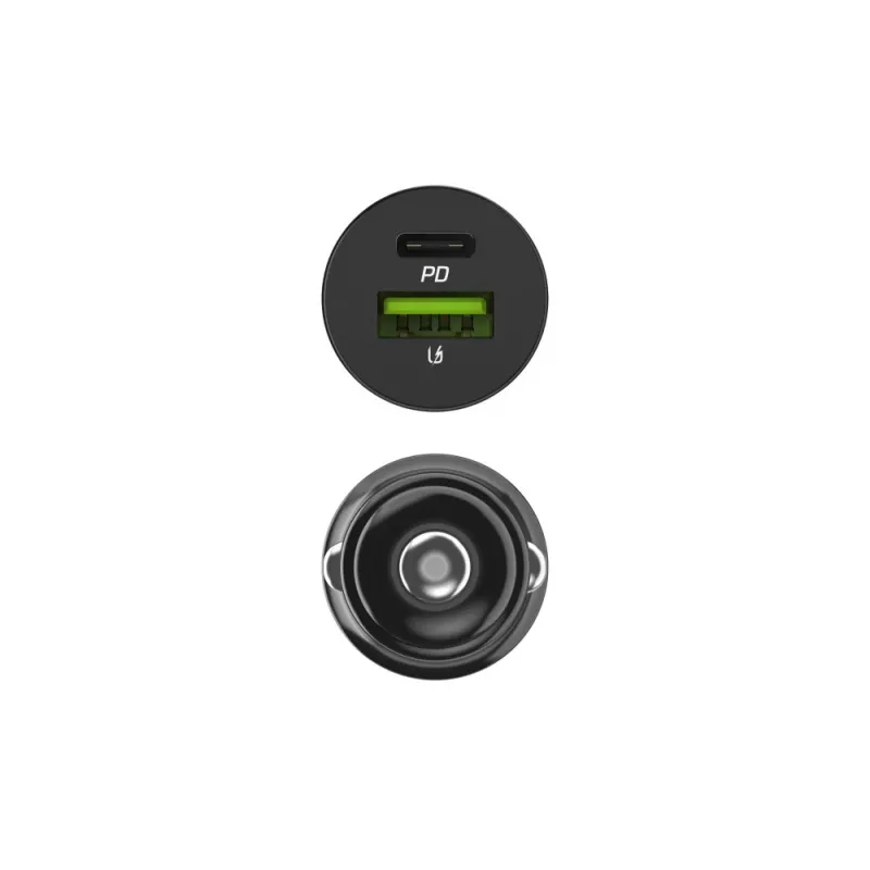 Automašīnas lādētājs zaļa Cell CADM-GC-38AC 38W, 1x USB-C (PD 3.0) + 1x USB-A, alumīnija korpuss, melns