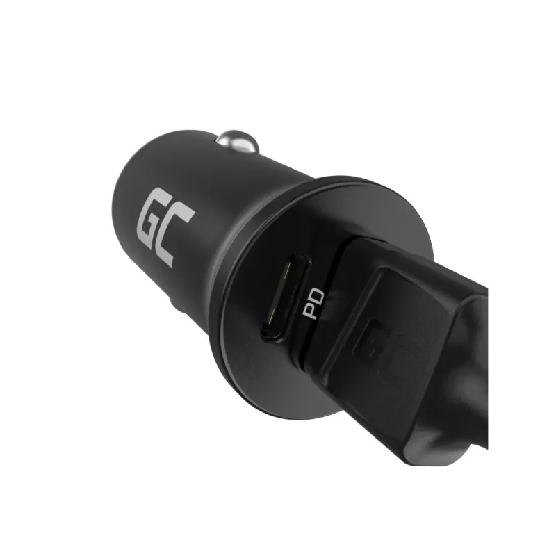 Automašīnas lādētājs zaļa Cell CADM-GC-38AC 38W, 1x USB-C (PD 3.0) + 1x USB-A, alumīnija korpuss, melns