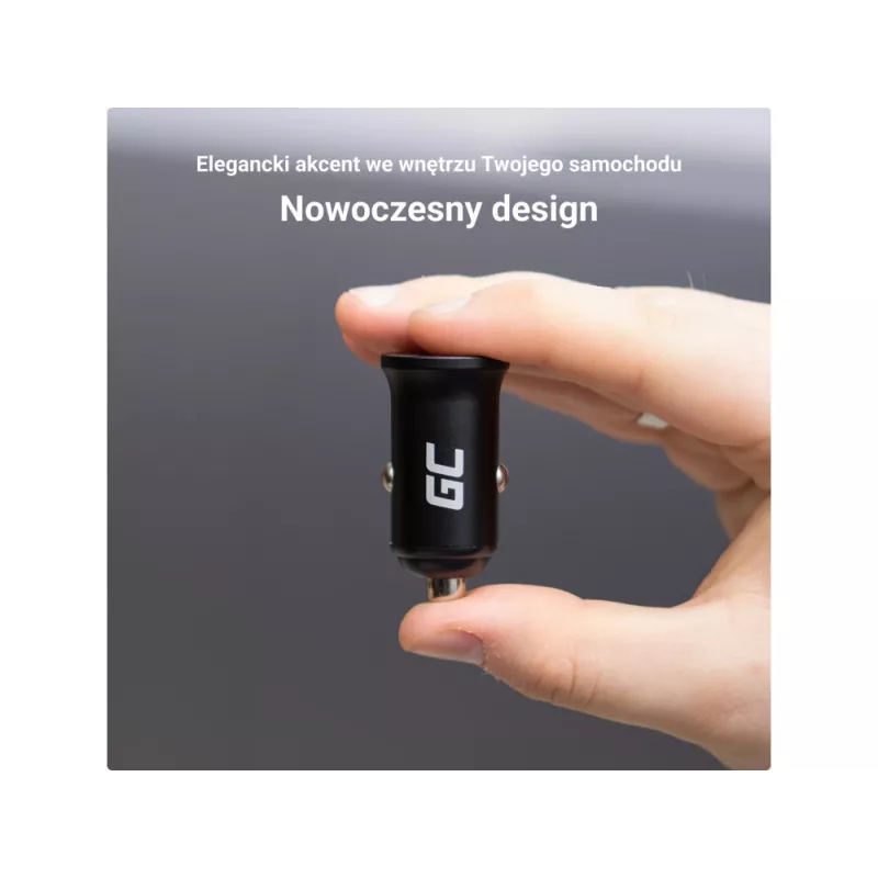 Automašīnas lādētājs zaļa Cell CADM-GC-38AC 38W, 1x USB-C (PD 3.0) + 1x USB-A, alumīnija korpuss, melns