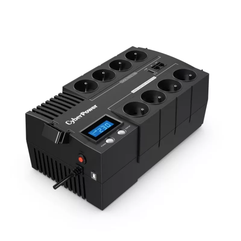Nepārtrauktās barošanas bloks CYBERPOWER BR1000ELCD — Line-Interactive UPS 1 kVA (600 W), 8x F tipa kontaktligzdas, LCD, AVR, 4 ms reakcija