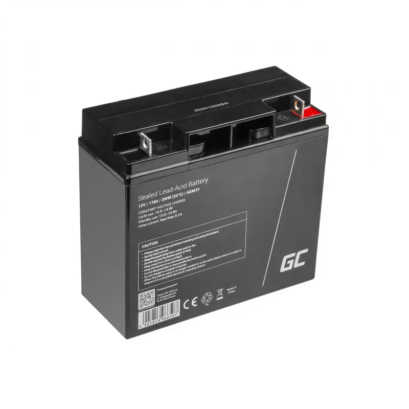 Noslēgta svina-skābes baterija zaļa Cell AGM51 12 V 17 Ah, VRLA, bez apkopes, 167×77×181 mm, 4,8 kg