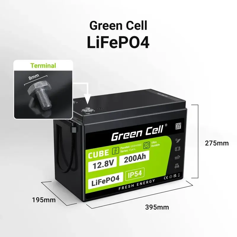 UPS akumulators Green Cell LFPGC12V200AH Litija dzelzs fosfāts 12.8V 200Ah, 395×195×275 mm, 20.5 kg